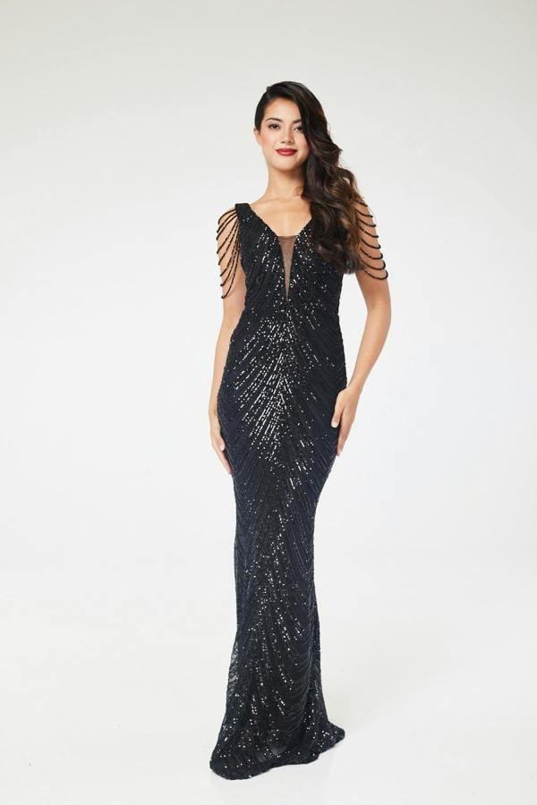 LuvForever Zyana - Black Jewelled Sequin Maxi Dress