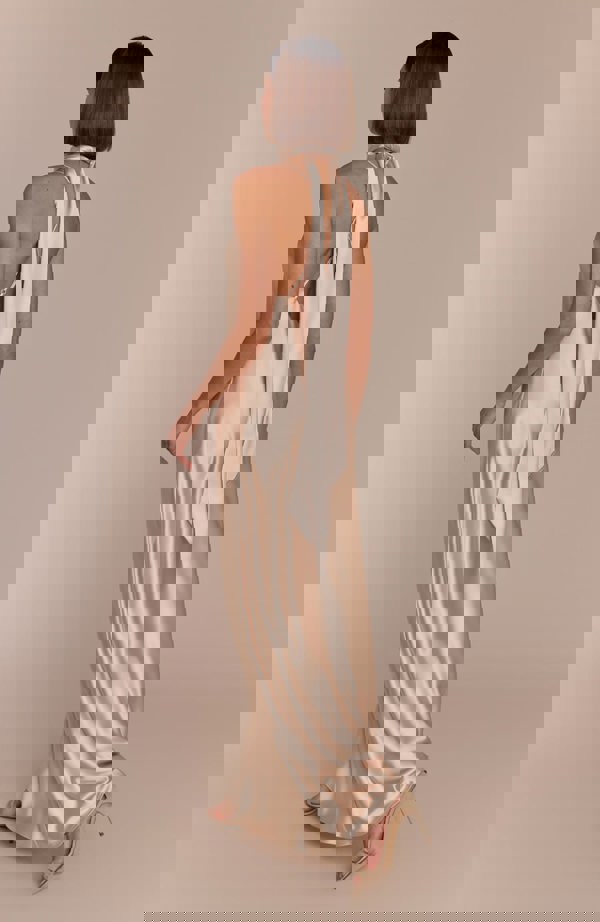 Rewritten London Brooklyn Dress in Champagne Satin