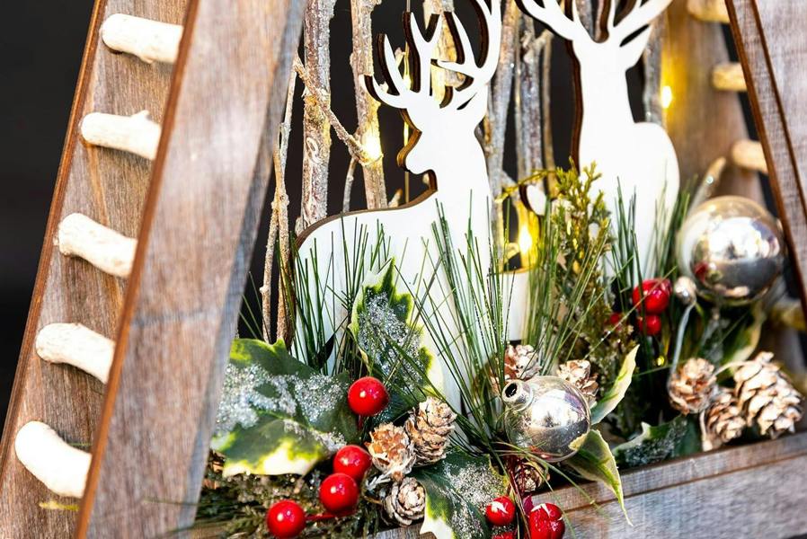 57cm B/O LED Wooden Reindeer Scene Triangle Shape Festive Christmas Tabletop Decoration image 6