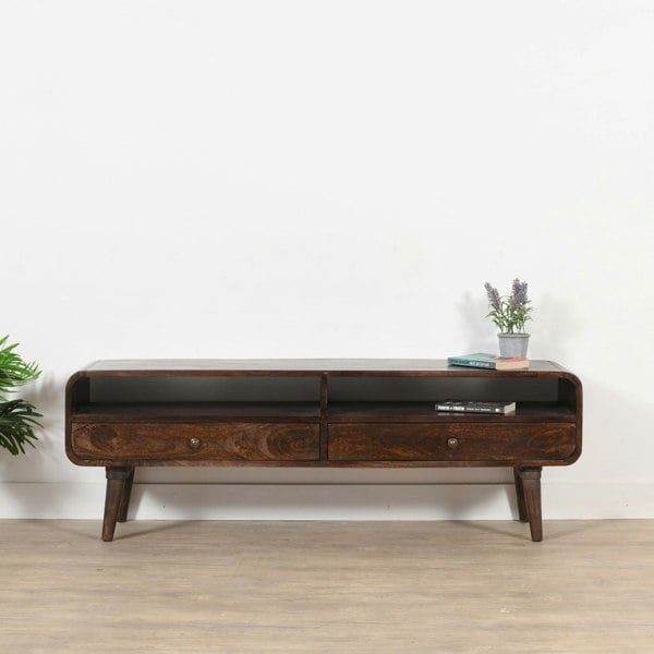 IH Design Winnie Dark Mango Wood Large TV Stand with 2 Drawers