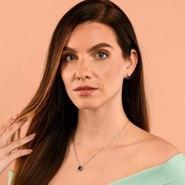 Zavana Blue Pear Shaped Silver Pendant Necklace with Blue Cubic Zirconia Stone for Women