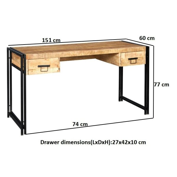 Wyld Haus Toivakka Industrial Reclaimed Wood and Metal Desk 2 Drawers