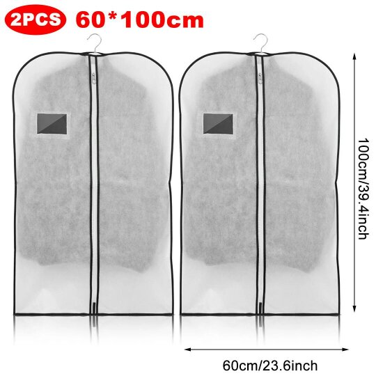 Havendro 2Pcs Breathable Garment Covers Suit Dress Coat Dust Protector Zip Bags - S - white - Non-woven