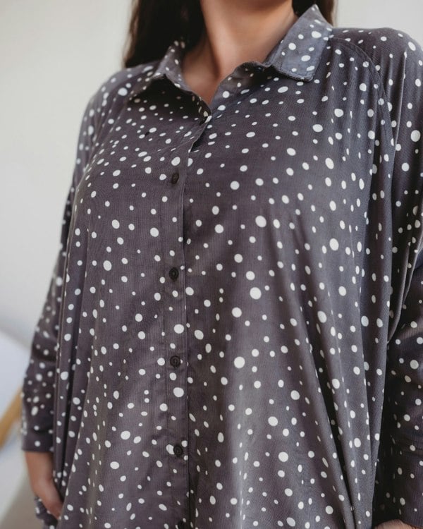 Jess Grey Abstract Spot Print Midi Shirt Dress- image 3