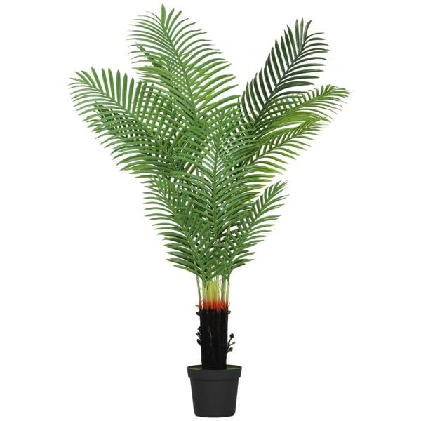 Artificial areca palm tree with 12 green PE leaves in black plastic pot