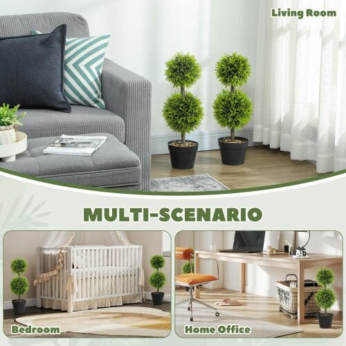 Wyld Haus Leka Fadi Set Of 2 Artificial Boxwood Ball Topiary Trees With Double Ball Design H8 60cm