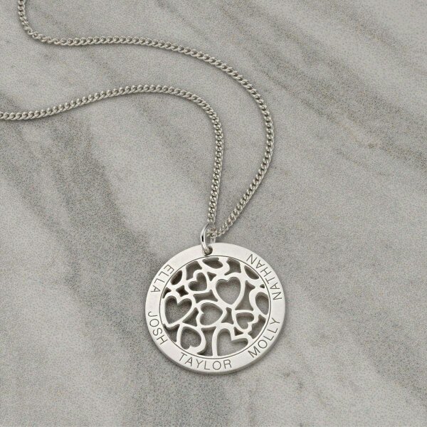 Christopher James of London 9ct White Gold Hearts in Personalised Disc Pendant with Necklace Chain Option
