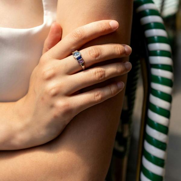 Spero London Sterling Silver Multicolor Baguette Ring