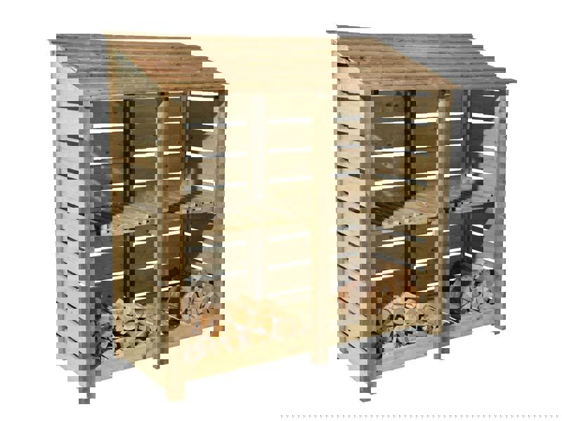Arbor Garden Solutions Slatted Wooden Log Store with Shelf W-187cm, H-126cm or 180cm, D-88cm