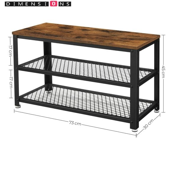 Modcraft Industrial Style Shoe Bench with 2 Shelves and Steel Structure