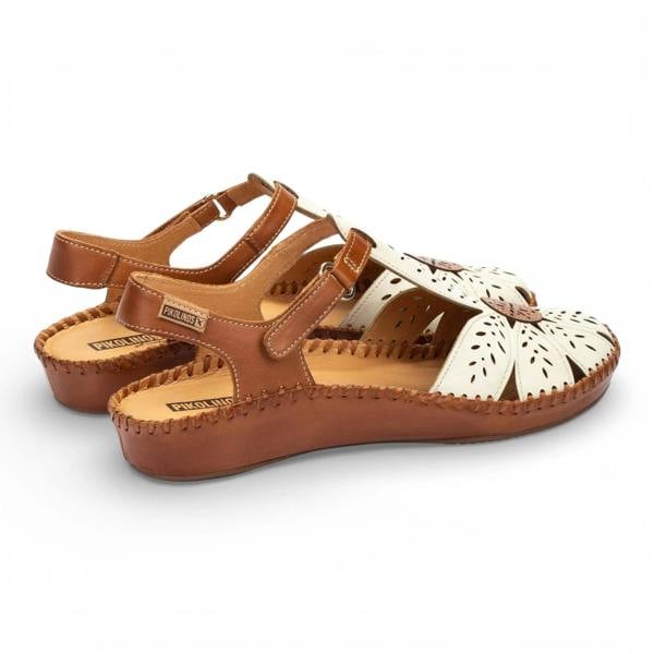 Pikolinos P-Vallarta - Women’s Tan Cream Leather Wedge Sandals