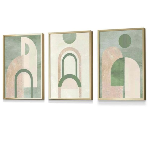 Artze Wall Art Sage Green Boho Arches Set of 3 Framed Wall Art
