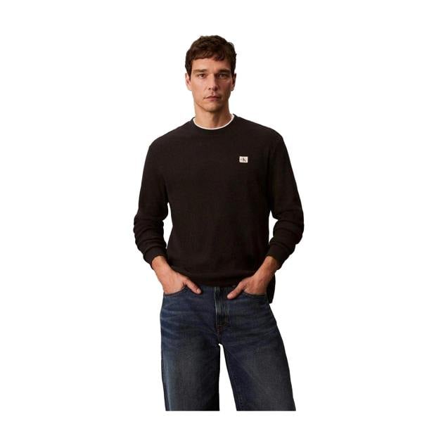 Calvin Klein Mens Waffle Long-Sleeved T-Shirt - Black - 