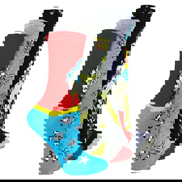 Wonder Woman 3 Pairs Ladies Cotton Novelty Socks - Wonder Woman Pattern Comfortable Socks