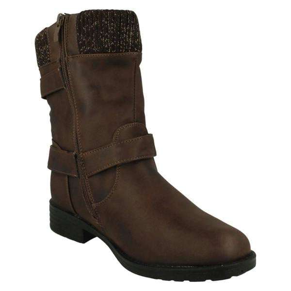 Spot On Ladies Spot On Warm Lined Buckle Detailed Mid Calf Boots F51182
