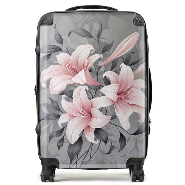 Warren Reed Pink Lilies On Grey Suitcase