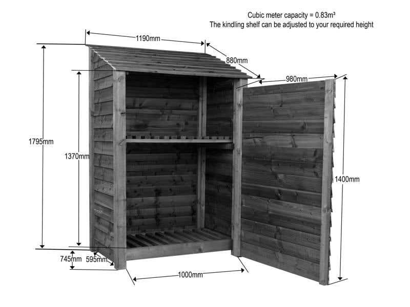 Arbor Garden Solutions Slatted Wooden Log Store with Door and Shelf W-119cm, H-126cm Or 180cm, D-88cm