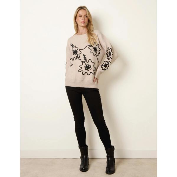 Blue Vanilla Abstract Floral Embroidery Jumper
