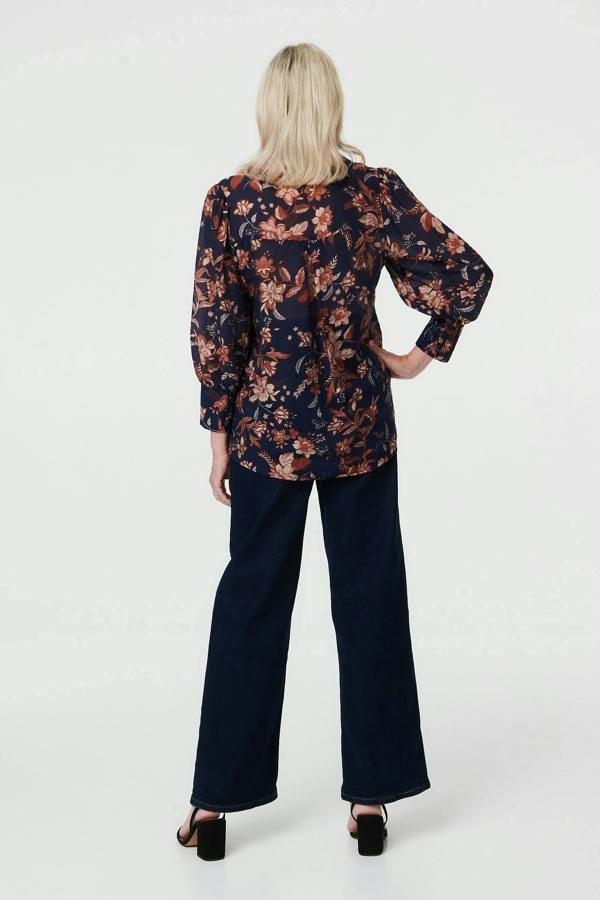 Navy | Floral Relaxed Fit Long Sleeve Shirt