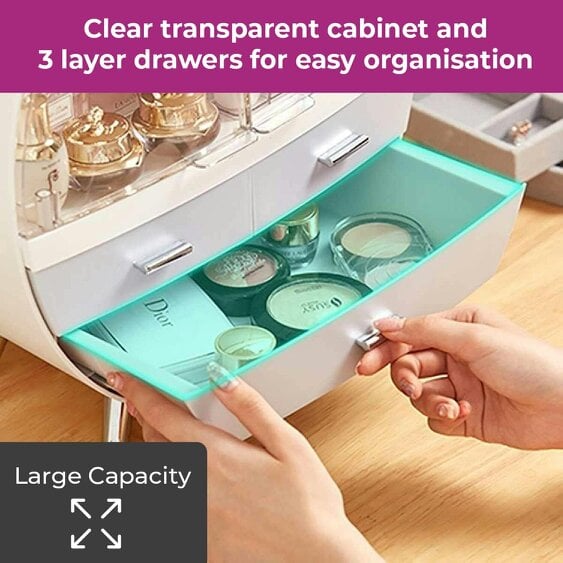 Neo Off White 3 Drawer Round Cosmetic Organiser