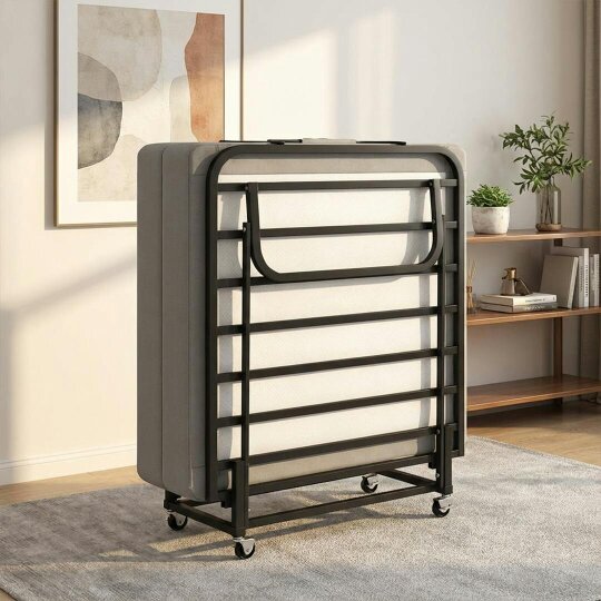 Havendro Adult Portable Folding Bed w/Memory Foam Mattress 190x80cm Wheels Easy Storage