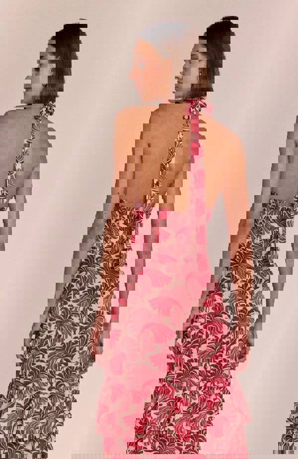 Rewritten London Jamie Dress in Pink Fan Print