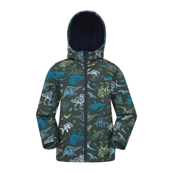 Mountain Warehouse Childrens/Kids Exodus Dinosaurs Water Resistant Soft Shell Jacket - Dark Green