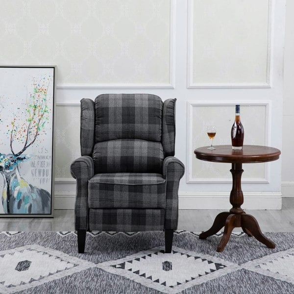 SQUAREBOXX Estonia Pushback Recliner Armchair in Grey Tartan