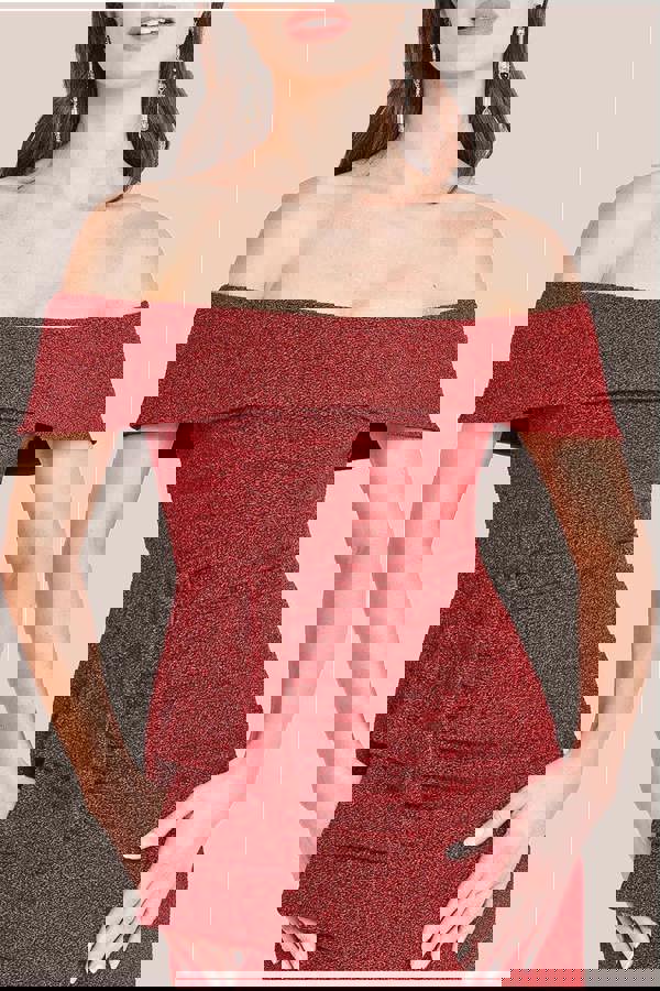 Sparkle Bardot Maxi With Waterfall Ruffle - Red DR3998