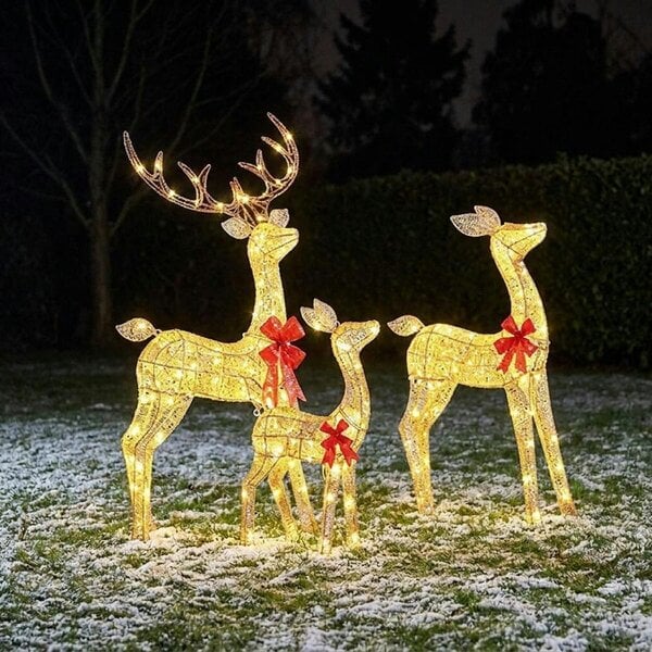 Garden Greatness Set of 3 Lit Gold Glitter Fabric Reindeer Family