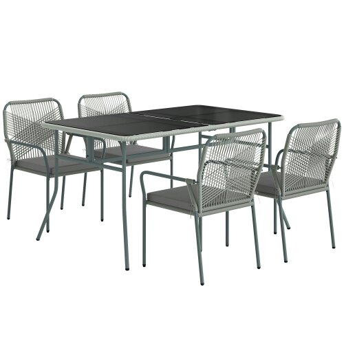 Wyld Haus Rolapa Rattan Rope Grey 4 Seater Outdoor Garden Dining Set With Stackable Chairs