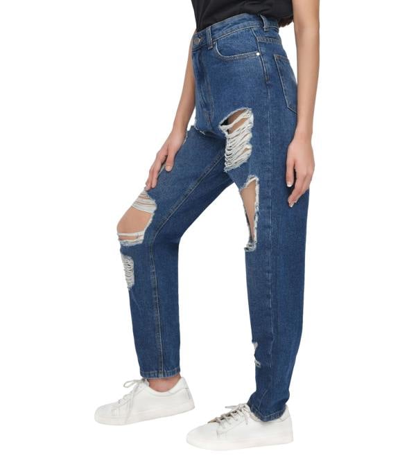 Smart Living Women's High-Waist Multi-Rip Mom Jeans - Dark Wash