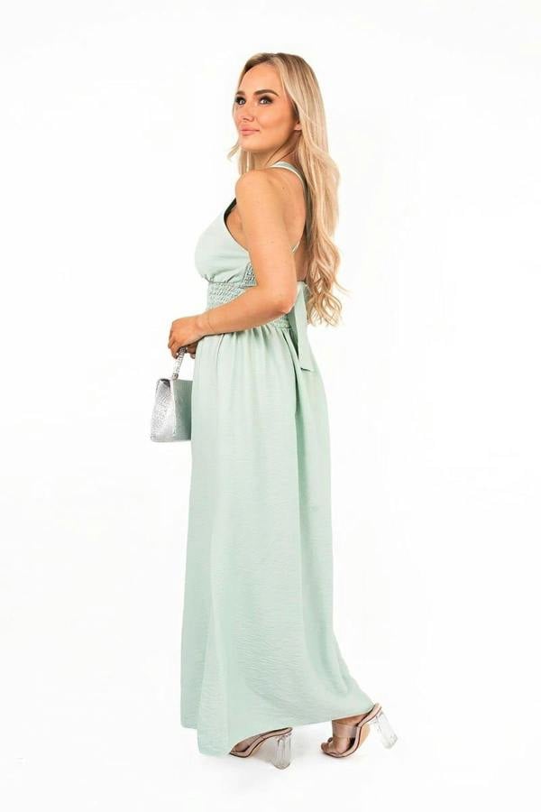Talina Cross Back Maxi Dress With Ruched Waist - Mint