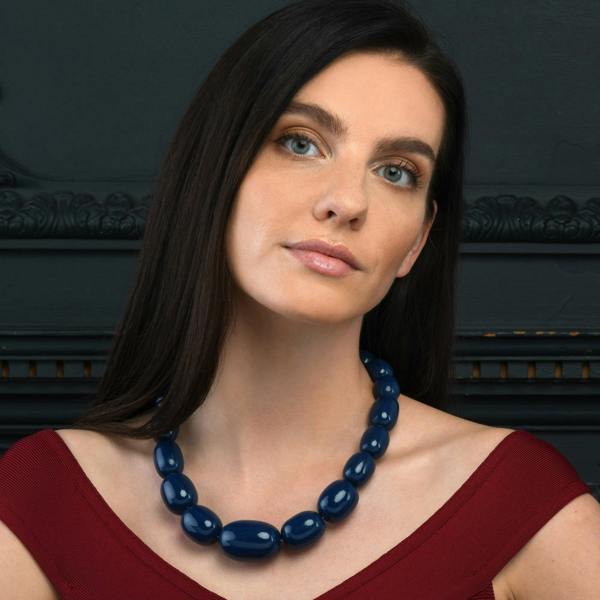 Zavana 20 inch Long Blue Oval Beads Statement Necklace for Women