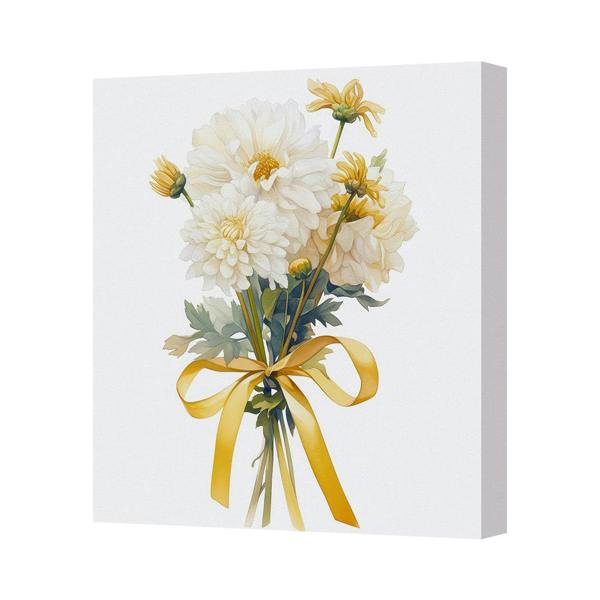 Benjamin Tate Design White Floral Bouquet Canvas Art Print With Yellow Ribbon