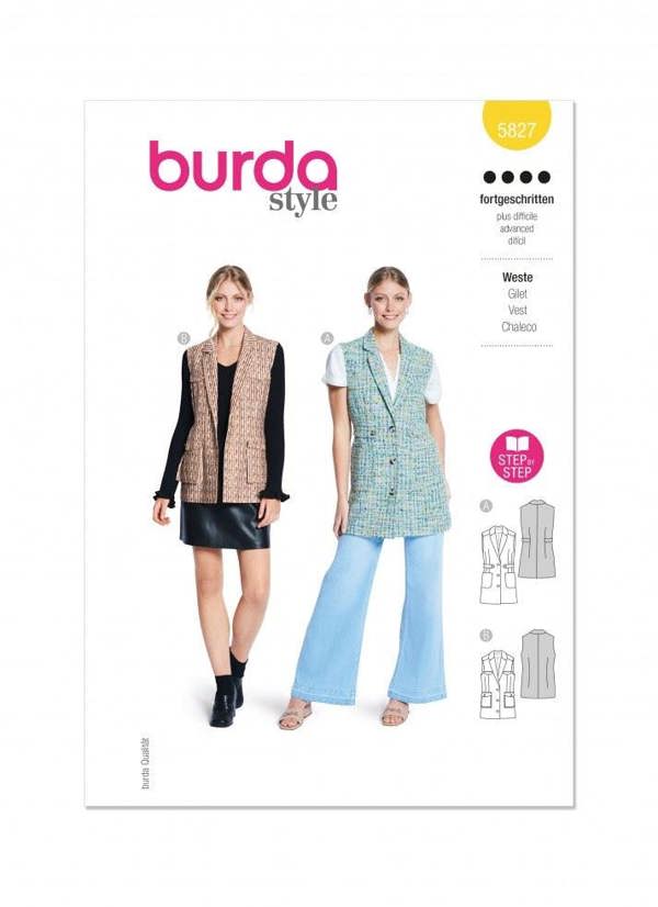 Burda Sewing Pattern 5827 Waistcoats For Women, 10-20 (36-46) - Advanced