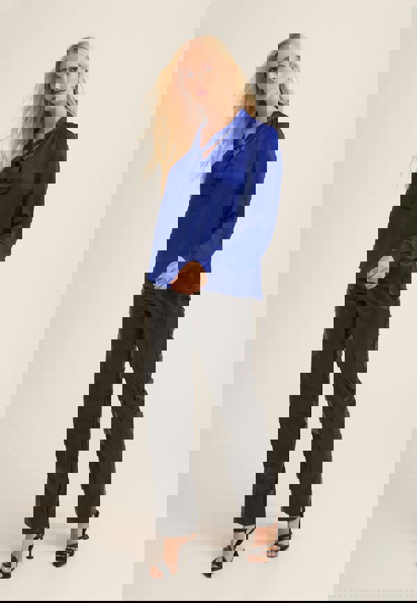 Gini London Royal Blue Tie Neck Long Sleeve Top