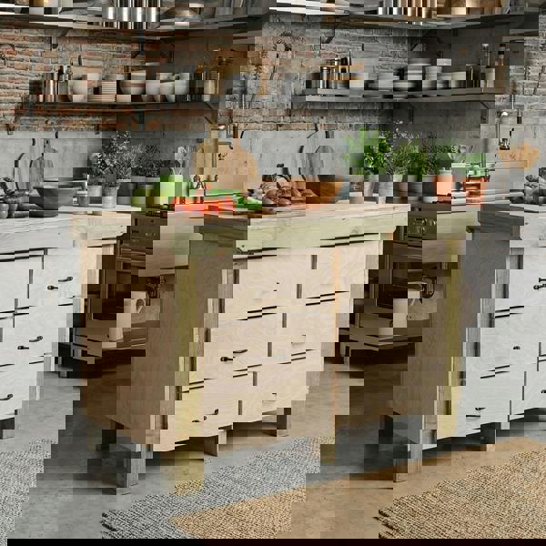 Wooden eucalyptus Top Workbench – Sturdy Tool Cabinet with Multiple Drawers for Organized Storage, Ideal for Dry Indoor Spaces Such as Garages, Workshops, and Studios