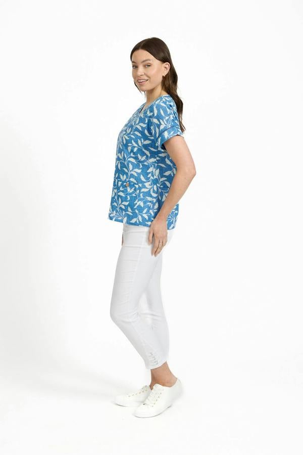 Mudflower Leaf Print Ladder Trim Top