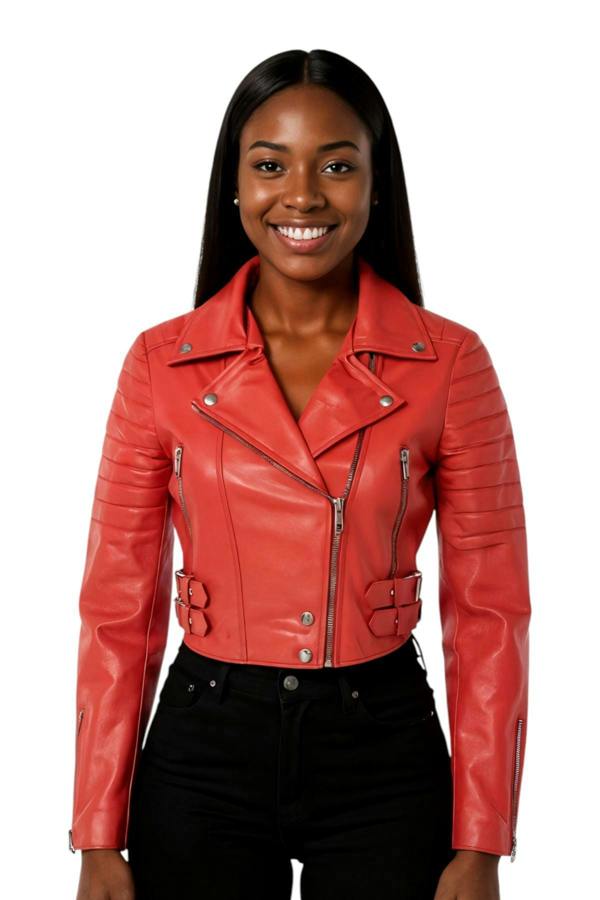 Infinity Leather Womens Cropped Brando Leather Biker Jacket-Damascus