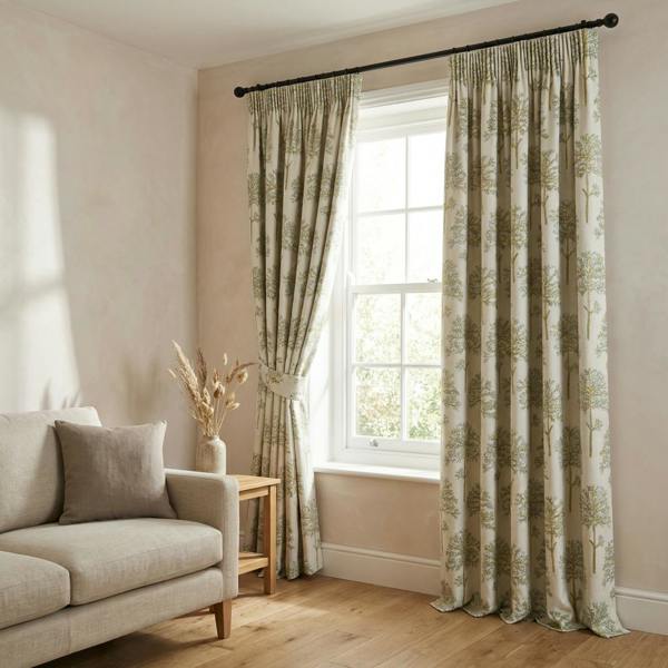 Amersham made-to-measure curtains in Duck Egg, styled in a living room