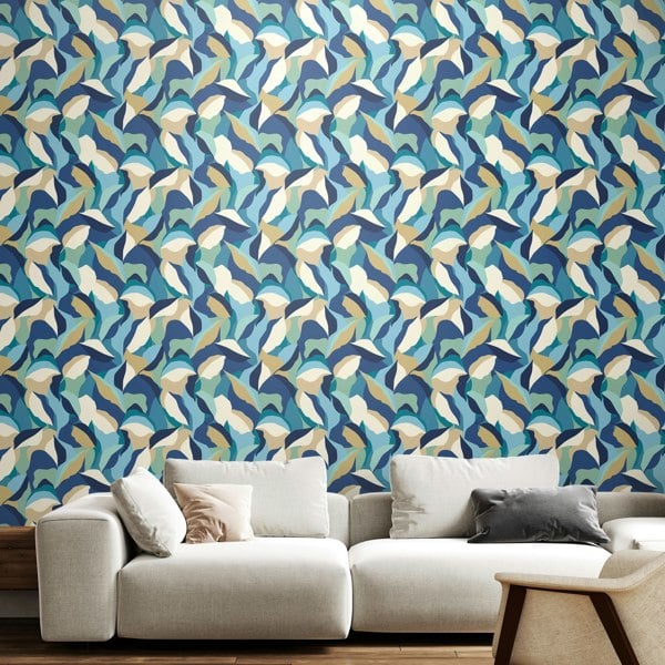 Hoopla Walls Leafy  Patchwork - Indigo Mix 10m Wallpaper