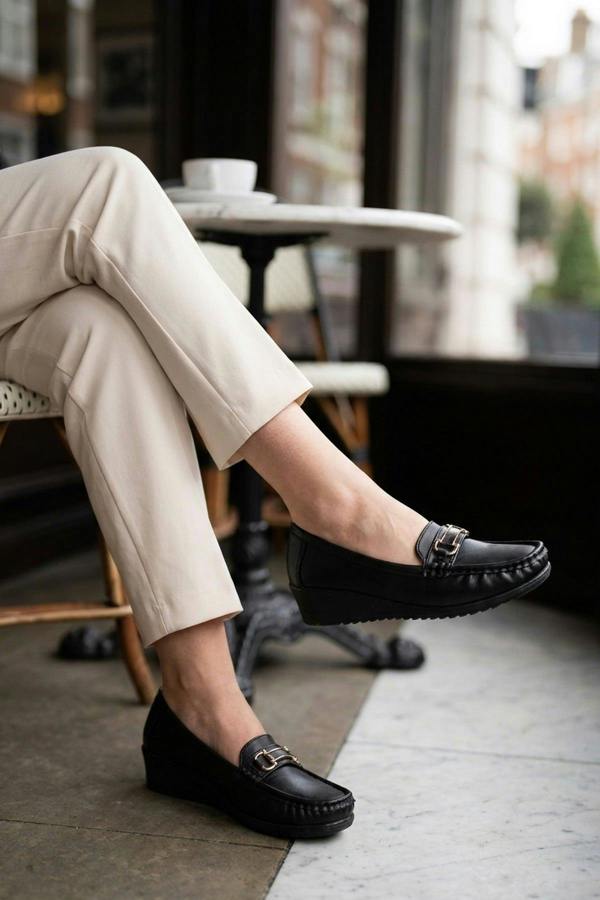 Constance Faux Leather Wedge Loafers - Black