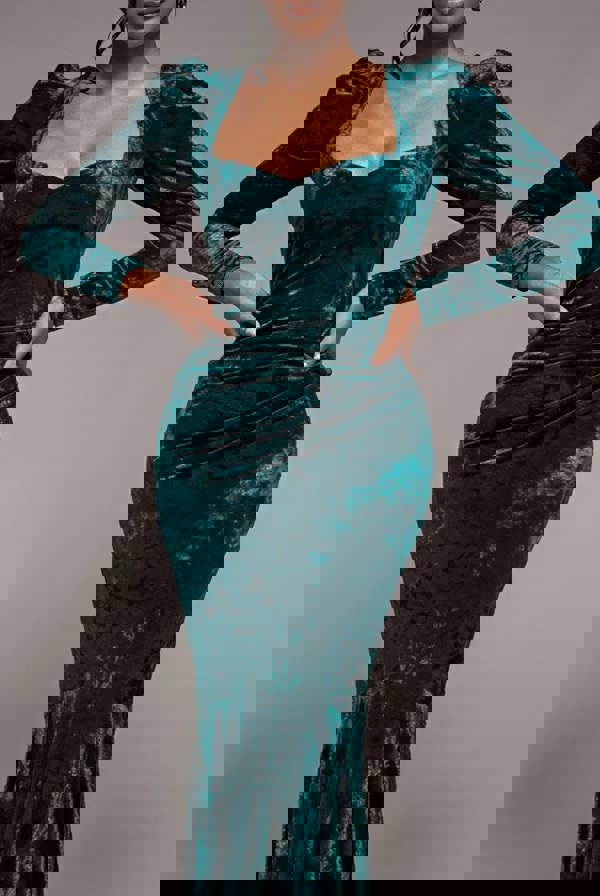 Flared Hem Ice Velvet Maxi - Emerald Green DR4027