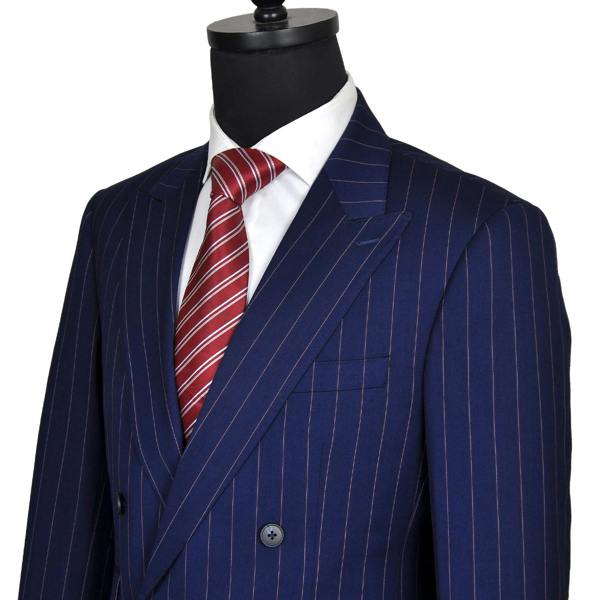 David WeJ Aldo Double Breasted Stripe Suit - Navy