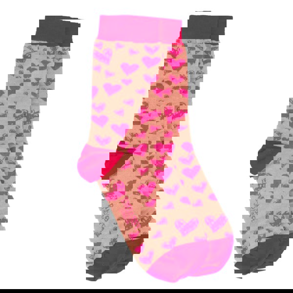 Embassy London Soulmates - Pink Pink - Women's cotton crew socks UK 3 to 7 in pink hearts