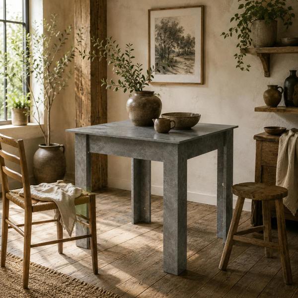 Wyld Haus Kava Cement Grey Square Dining Table With Faux Cement Finish Compact Modern Style