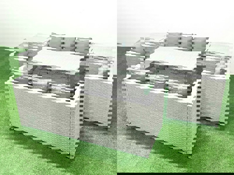 Fimous Rattan Garden Furniture Set Outdoor 8 Seater Patio Dinin g Sofa Sets with Dining Table 2 Chairs 2 Side Tables Light Grey Mixed