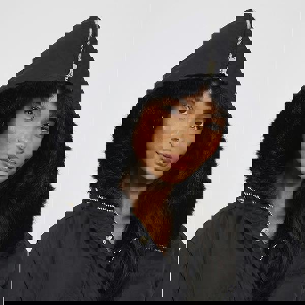 Brave Soul Black Padded Jacket With Faux Fur Hood - Black Image 4