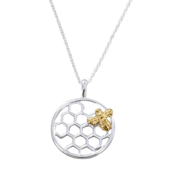 Sterling Silver Bee and Honeycomb Necklace - Reeves & Reeves